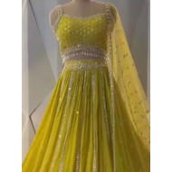 Yellow Floral Embroidery Sequence Georgette Lehenga Choli Readymade