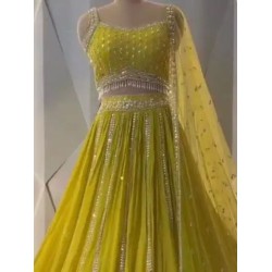 Yellow Floral Embroidery Sequence Georgette Lehenga Choli Readymade