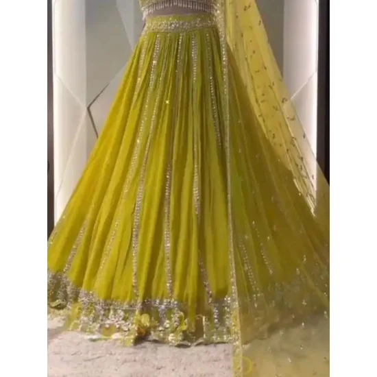 Yellow Floral Embroidery Sequence Georgette Lehenga Choli Readymade Yellow Floral Embroidery Sequence Georgette Lehenga Choli Readymade