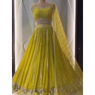 Yellow Floral Embroidery Sequence Georgette Lehenga Choli Readymade