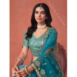 Beautiful Heavy Embroidery Blue Fancy Net Lehenga Choli Readymade