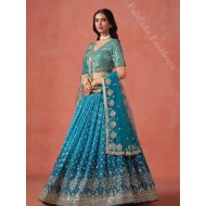 Beautiful Heavy Embroidery Blue Fancy Net Lehenga Choli Readymade