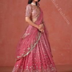 Beautiful Heavy Embroidery Pink Fancy Net Lehenga Choli Readymade