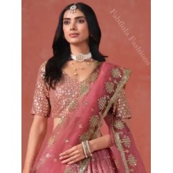 Beautiful Heavy Embroidery Pink Fancy Net Lehenga Choli Readymade