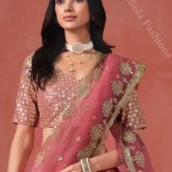 Beautiful Heavy Embroidery Pink Fancy Net Lehenga Choli Readymade