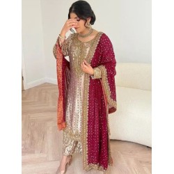 Silk Heavy Embroidery and Sequins Readymade Salwar Suit