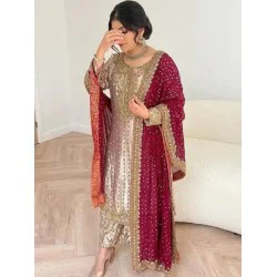 Silk Heavy Embroidery and Sequins Readymade Salwar Suit