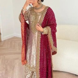 Silk Heavy Embroidery and Sequins Readymade Salwar Suit