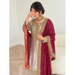 Silk Heavy Embroidery and Sequins Readymade Salwar Suit