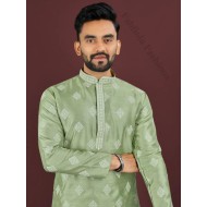 Silk Sequins Embroidery Work Men Kurta with Pajama Set