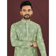 Silk Sequins Embroidery Work Men Kurta with Pajama Set