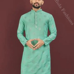 Viscose silk Sequence Embroidery kurta Men Kurta with Pajama Set