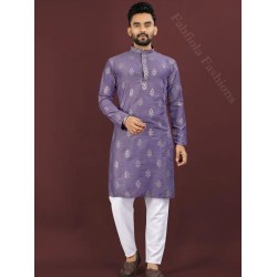 Viscose silk Sequence Embroidery kurta Men Kurta with Pajama Set
