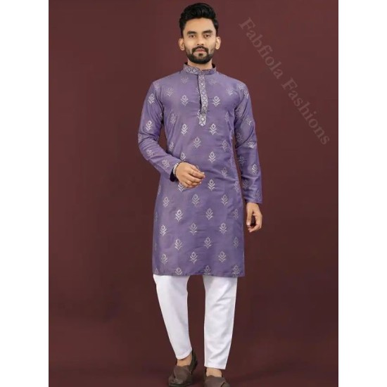 Viscose silk Sequence Embroidery kurta Men Kurta with Pajama Set Viscose silk Sequence Embroidery kurta Men Kurta with Pajama Set