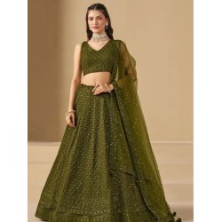 Dark Green Georgette Sequins Designer Wedding Lehenga Choli Readymade
