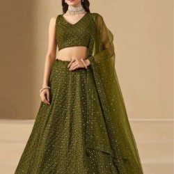 Dark Green Georgette Sequins Designer Wedding Lehenga Choli Readymade