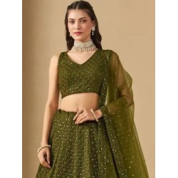 Dark Green Georgette Sequins Designer Wedding Lehenga Choli Readymade