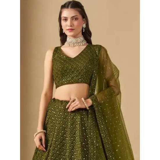 Dark Green Georgette Sequins Designer Wedding Lehenga Choli Readymade Dark Green Georgette Sequins Designer Wedding Lehenga Choli Readymade