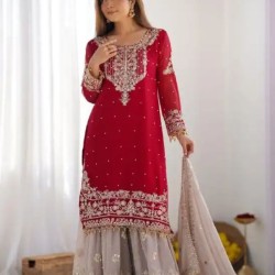 Heavy Faux Georgette With Heavy Embroidery Designer Sahara Suit Party Wear