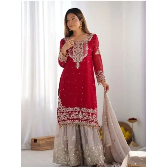 Heavy Faux Georgette With Heavy Embroidery Designer Sahara Suit Party Wear Heavy Faux Georgette With Heavy Embroidery Designer Sahara Suit Party Wear