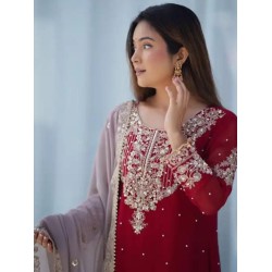 Heavy Faux Georgette With Heavy Embroidery Designer Sahara Suit Party Wear