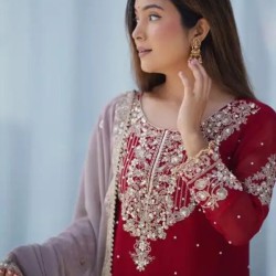 Heavy Faux Georgette With Heavy Embroidery Designer Sahara Suit Party Wear