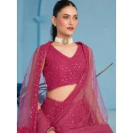 Hot Pink Georgette Sequins Designer Wedding Lehenga Choli Readymade