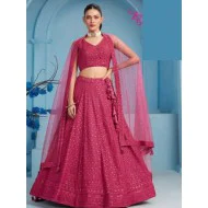 Hot Pink Georgette Sequins Designer Wedding Lehenga Choli Readymade