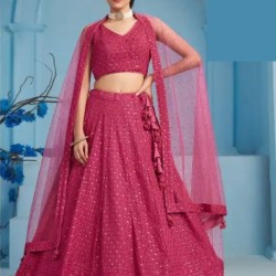 Hot Pink Georgette Sequins Designer Wedding Lehenga Choli Readymade