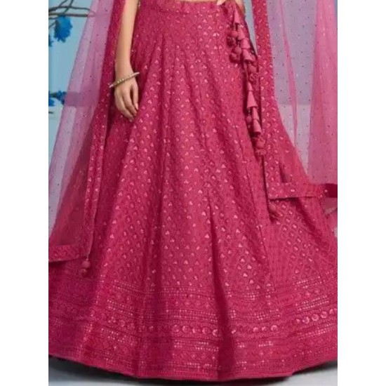 Hot Pink Georgette Sequins Designer Wedding Lehenga Choli Readymade