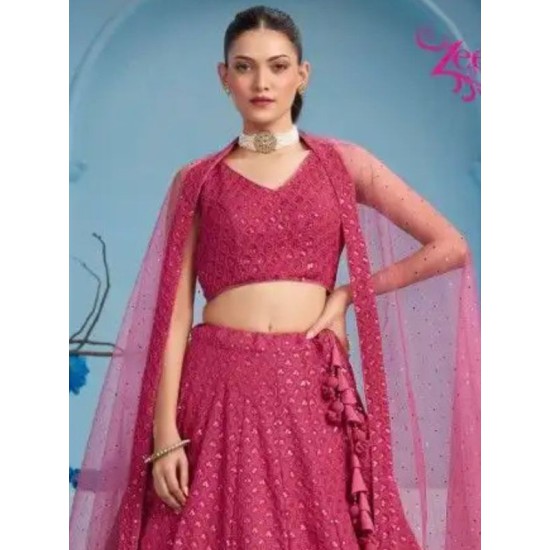 Hot Pink Georgette Sequins Designer Wedding Lehenga Choli Readymade