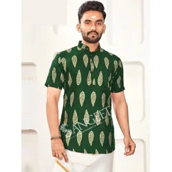 Heavy Rayon Gold Printed Design Men Shorts Kurta