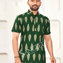 Heavy Rayon Gold Printed Design Men Shorts Kurta