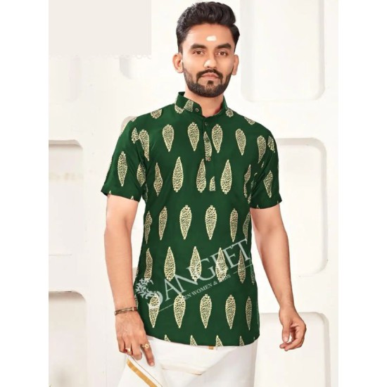 Heavy Rayon Gold Printed Design Men Shorts Kurta