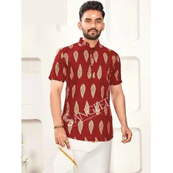 Heavy Rayon Gold Printed Design Men Shorts Kurta