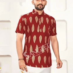 Heavy Rayon Gold Printed Design Men Shorts Kurta