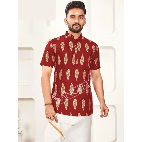 Heavy Rayon Gold Printed Design Men Shorts Kurta