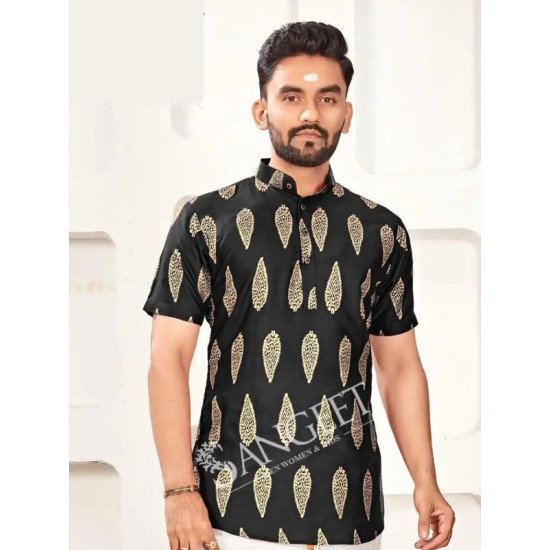 Heavy Rayon Gold Printed Design Men Shorts Kurta