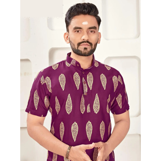Heavy Rayon Gold Printed Design Men Shorts Kurta