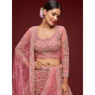 Light Pink Net Embroidery Designer Lehenga Choli Readymade