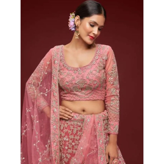 Light Pink Net Embroidery Designer Lehenga Choli Readymade Light Pink Net Embroidery Designer Lehenga Choli Readymade