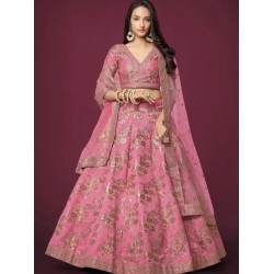 Light Pink Silk Embroidery Bridal Lehenga Choli Readymade