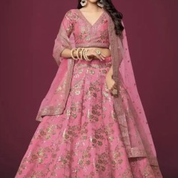 Light Pink Silk Embroidery Bridal Lehenga Choli Readymade