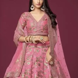 Light Pink Silk Embroidery Bridal Lehenga Choli Readymade