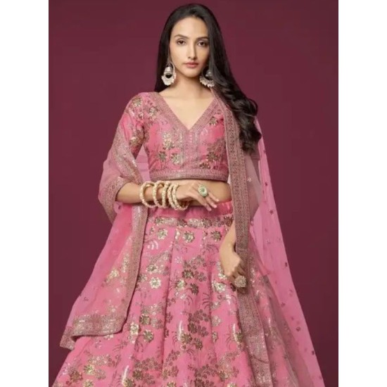 Light Pink Silk Embroidery Bridal Lehenga Choli Readymade Light Pink Silk Embroidery Bridal Lehenga Choli Readymade