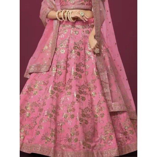 Light Pink Silk Embroidery Bridal Lehenga Choli Readymade Light Pink Silk Embroidery Bridal Lehenga Choli Readymade
