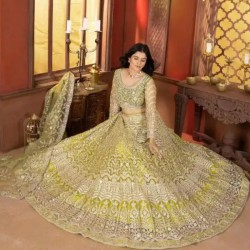 Lemon Yellow Net Embroidered Fancy Lehenga Choli Readymade