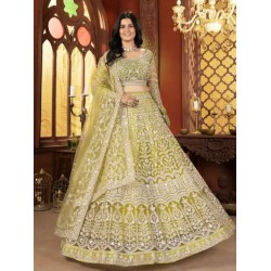 Lemon Yellow Net Embroidered Fancy Lehenga Choli Readymade