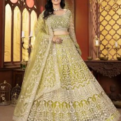 Lemon Yellow Net Embroidered Fancy Lehenga Choli Readymade