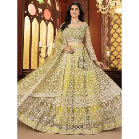 Lemon Yellow Net Embroidered Fancy Lehenga Choli Readymade Lemon Yellow Net Embroidered Fancy Lehenga Choli Readymade